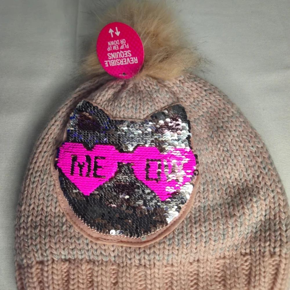 THE CHILDREN'S‎ PLACE GIRLS WINTER CAT HAT REVERSIBLE FLIP SEQUENCE